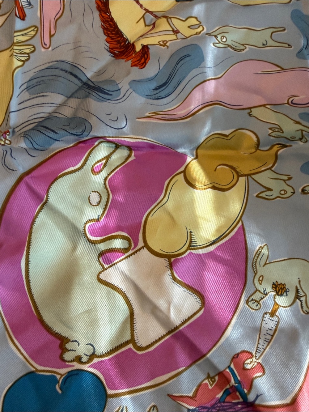 Hermes Multicolor Carousel Silk Scarf — Pastel Blue, Pink, Yellow, Gold Accents - Picture 4 of 13